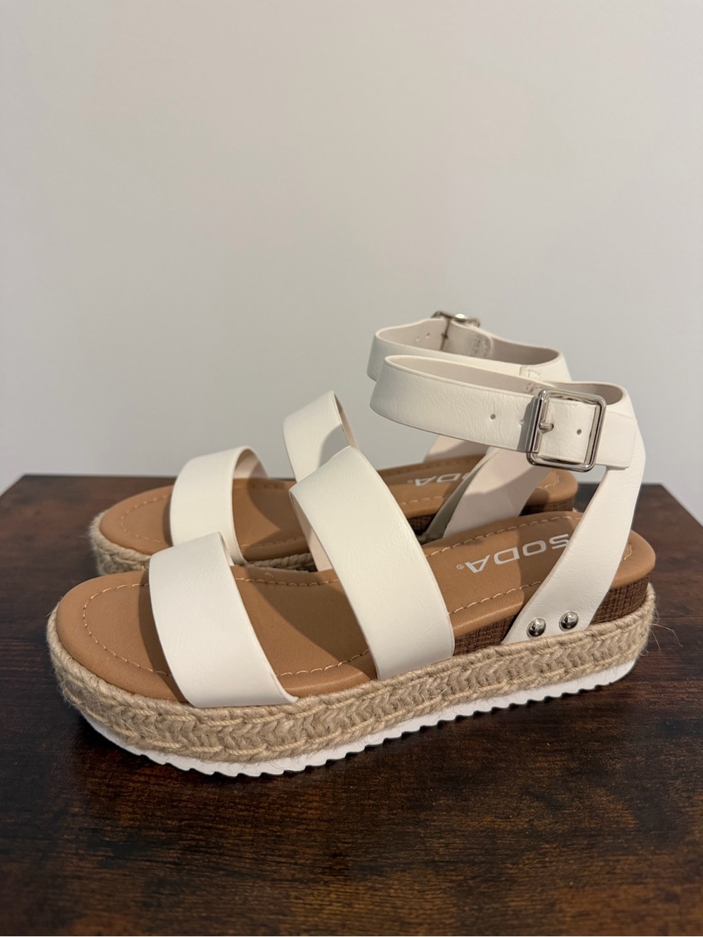Soda White Strappy Espadrille Platform Sandals